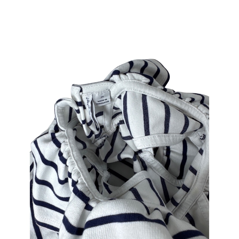 Janie and Jack Toddler Girls Navy White Striped Ruffle Bow Dress 2T Nautical - Picture 5 of 6